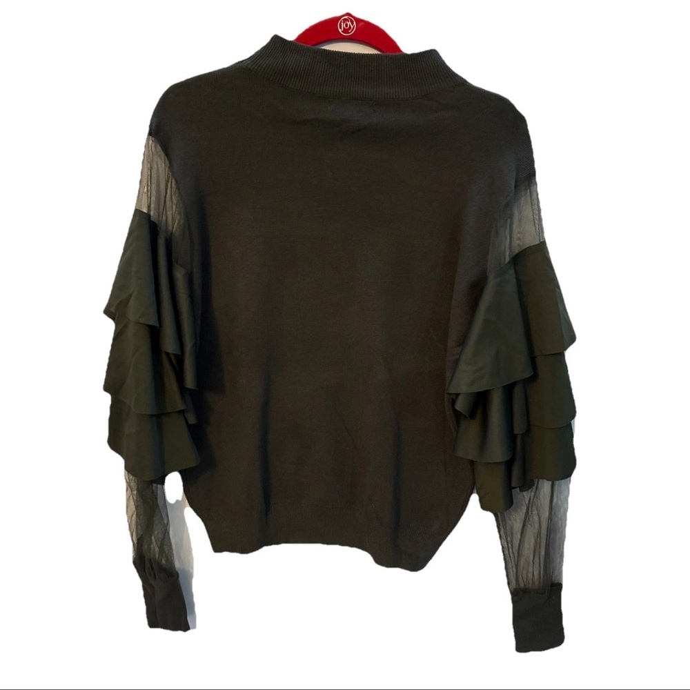 Fashion Nova Women’s Olive Green Lace Ruffle Sleeve Top Women's Knit Sweater M